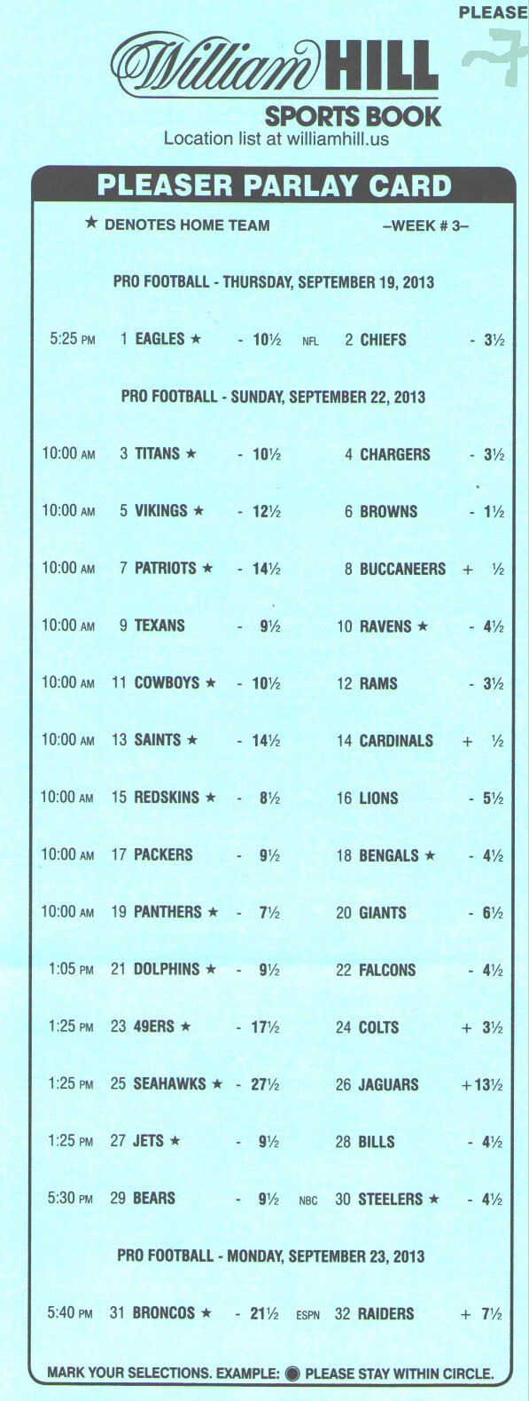 Pleaser Bets In The Nfl For Football Betting Card Template