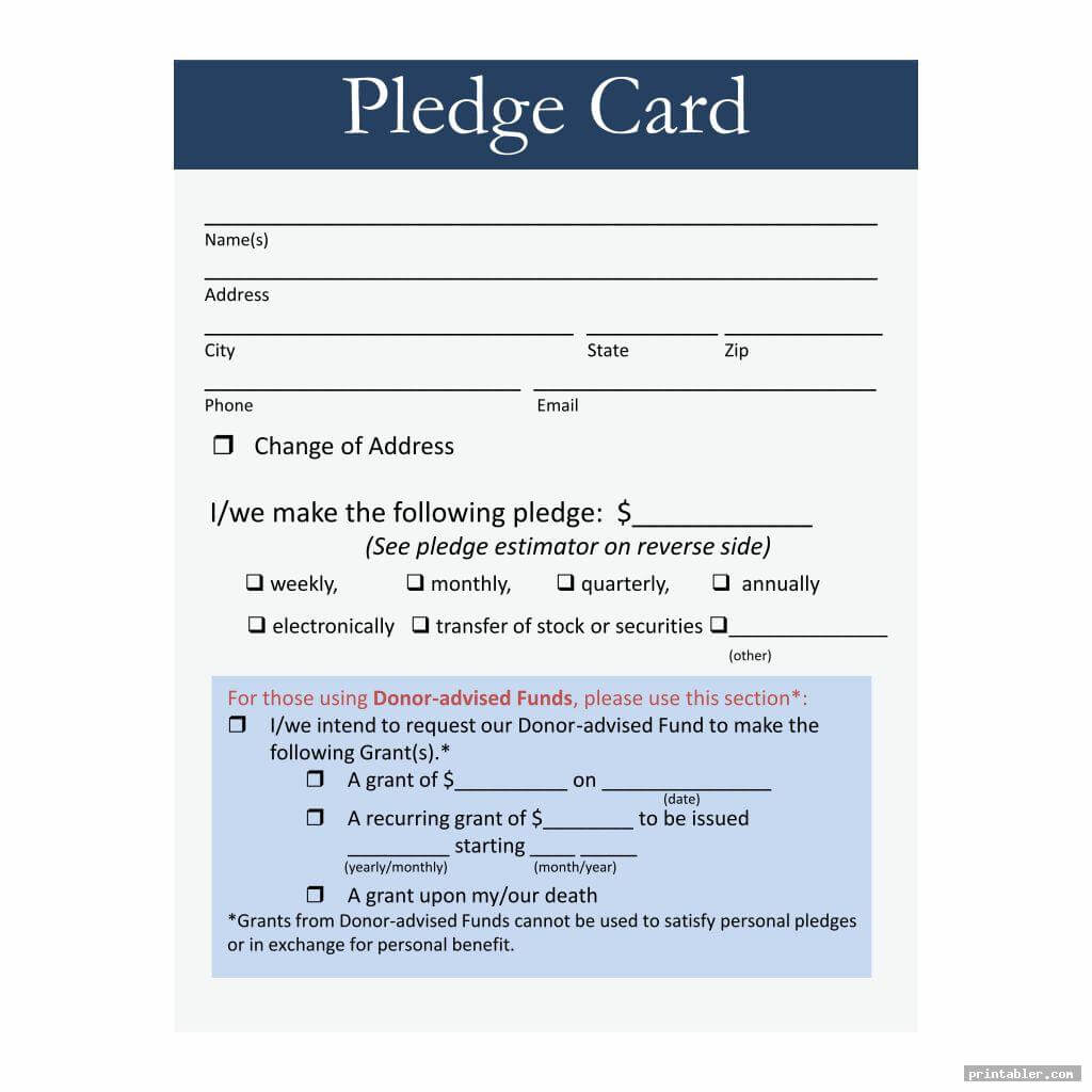 Pledge Card Template Printable - Printabler Throughout Donation Card Template Free