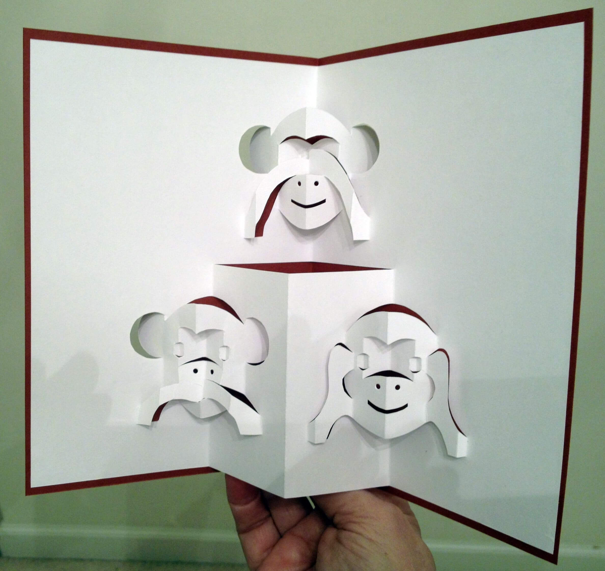 Pop Up Papercraft Three Monkeys Pop Up Card Template From Intended For Pop Up Card Templates Free Printable