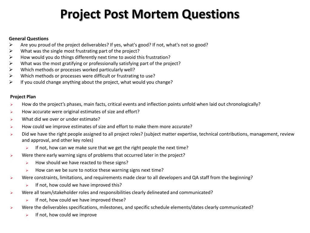 Ppt – Project Post Mortem Questions Powerpoint Presentation Regarding Post Mortem Template Powerpoint