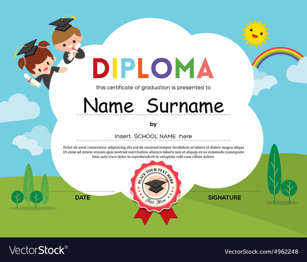 Preschool Elementary School Kids Diploma Template Throughout Preschool Graduation Certificate Template Free