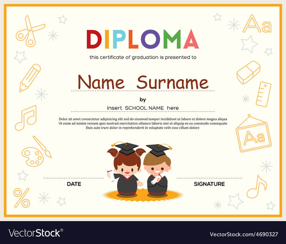 Preschool Kids Diploma Certificate Template Throughout Preschool Graduation Certificate Template Free