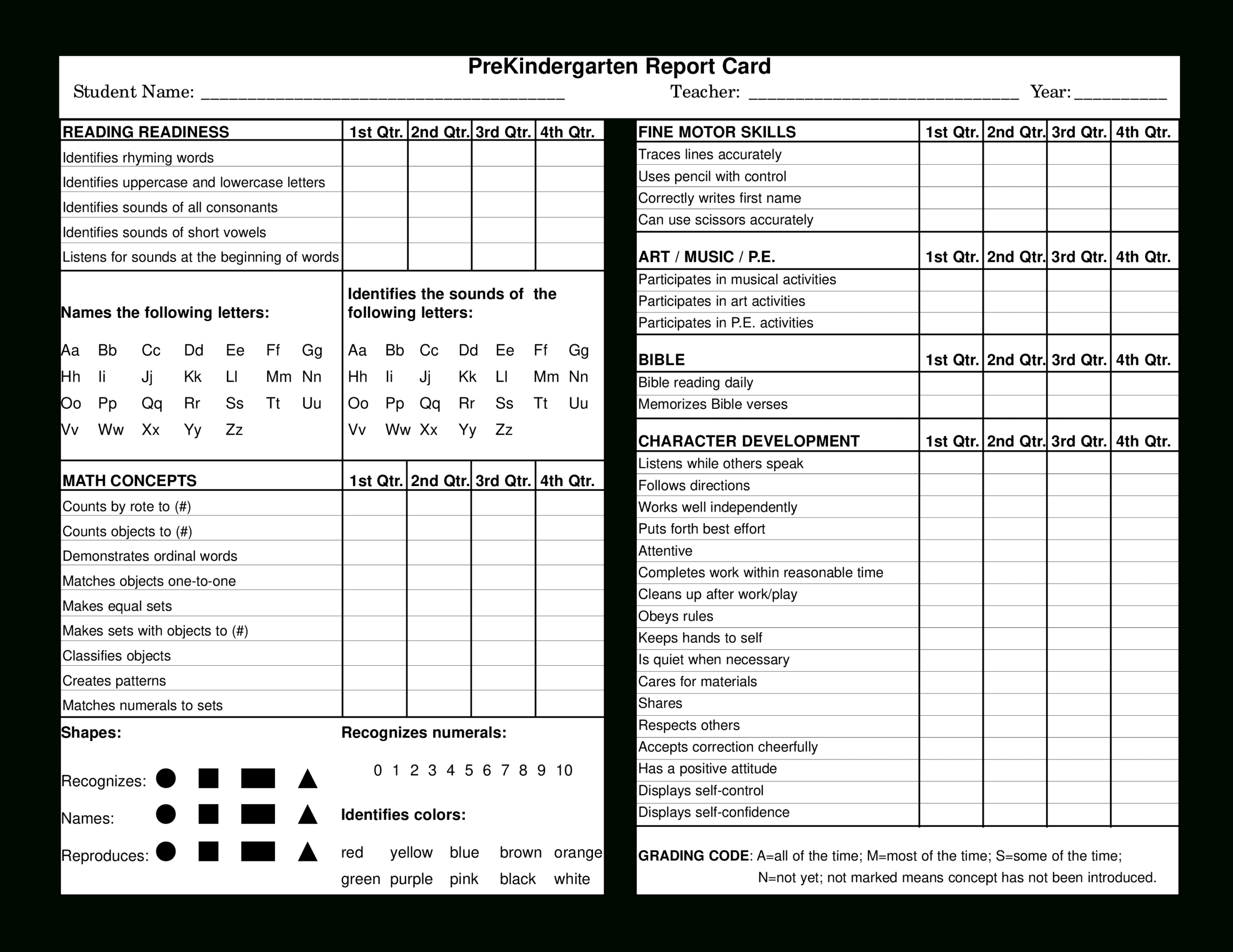 Preschool Report Card | Templates At Allbusinesstemplates With Character Report Card Template