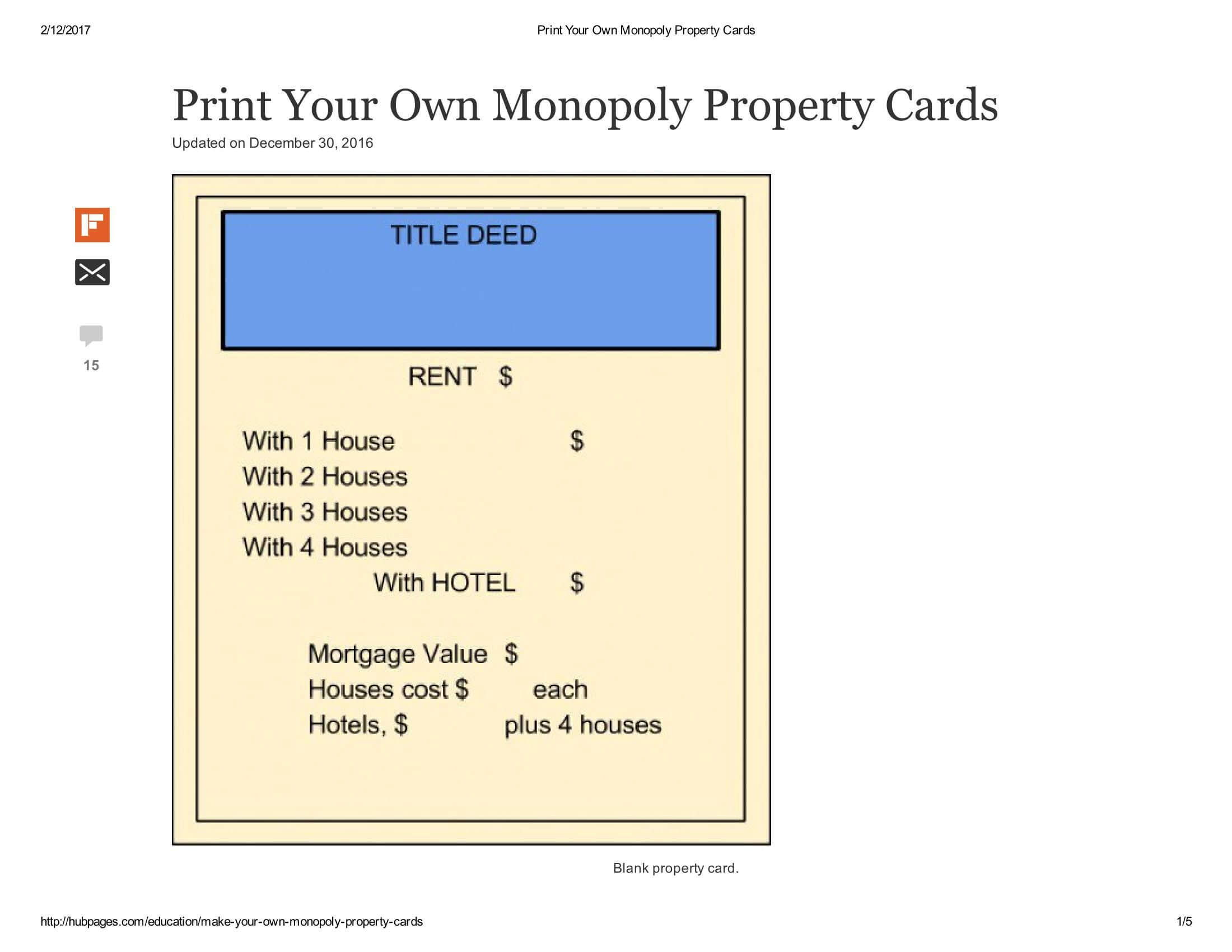 Print Your Own Monopoly Property Cards Document Pages 1 - 5 In Monopoly Property Card Template