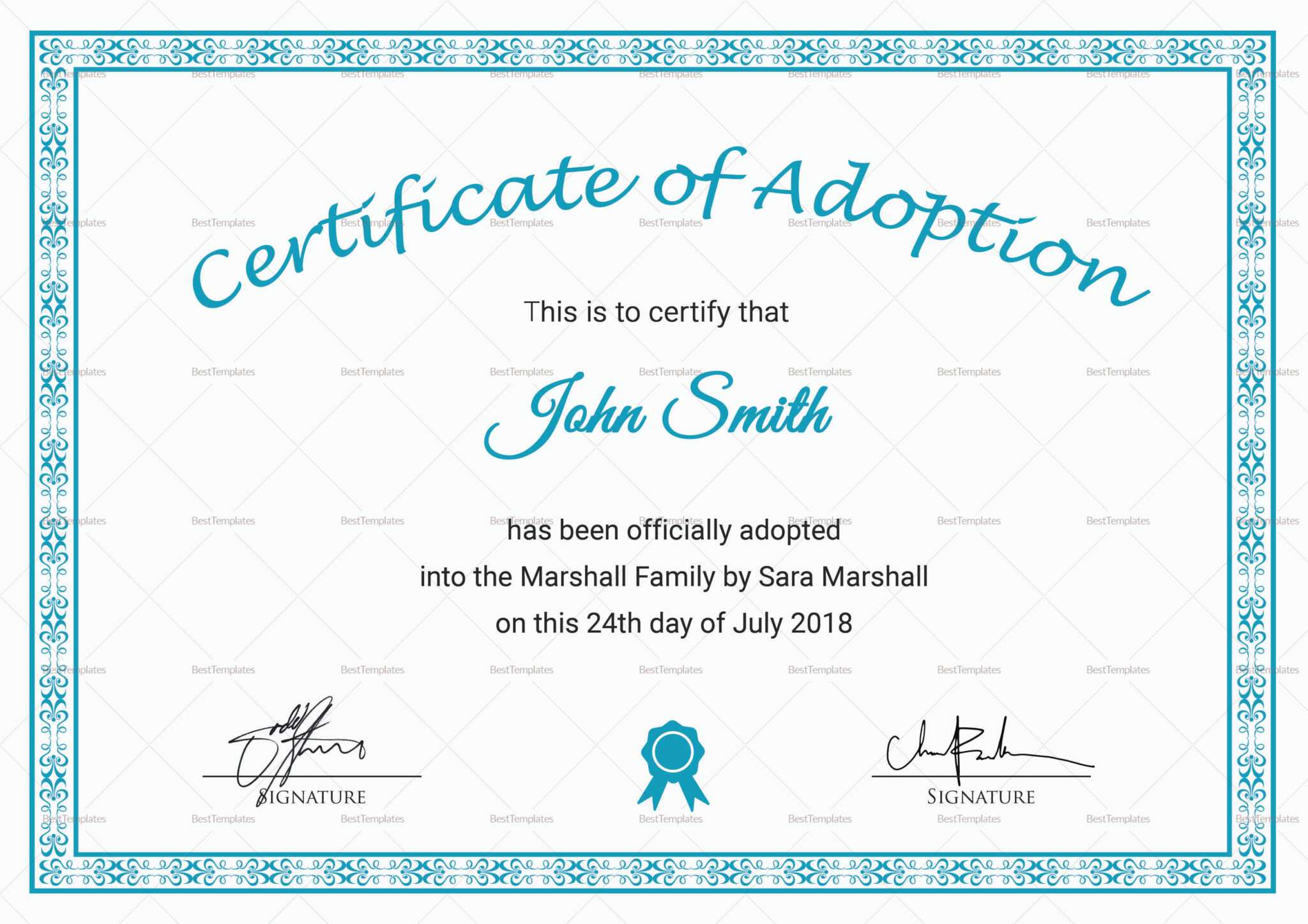 Printable Adoption Certificate Template With Adoption Certificate ...