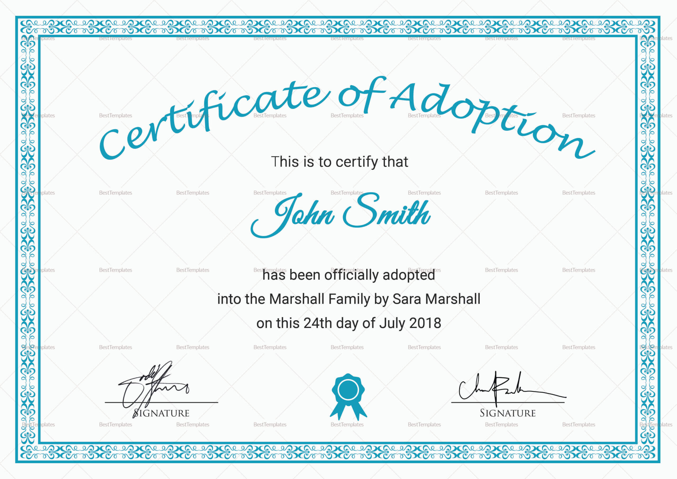 Printable Adoption Certificate Template With Adoption Certificate Template