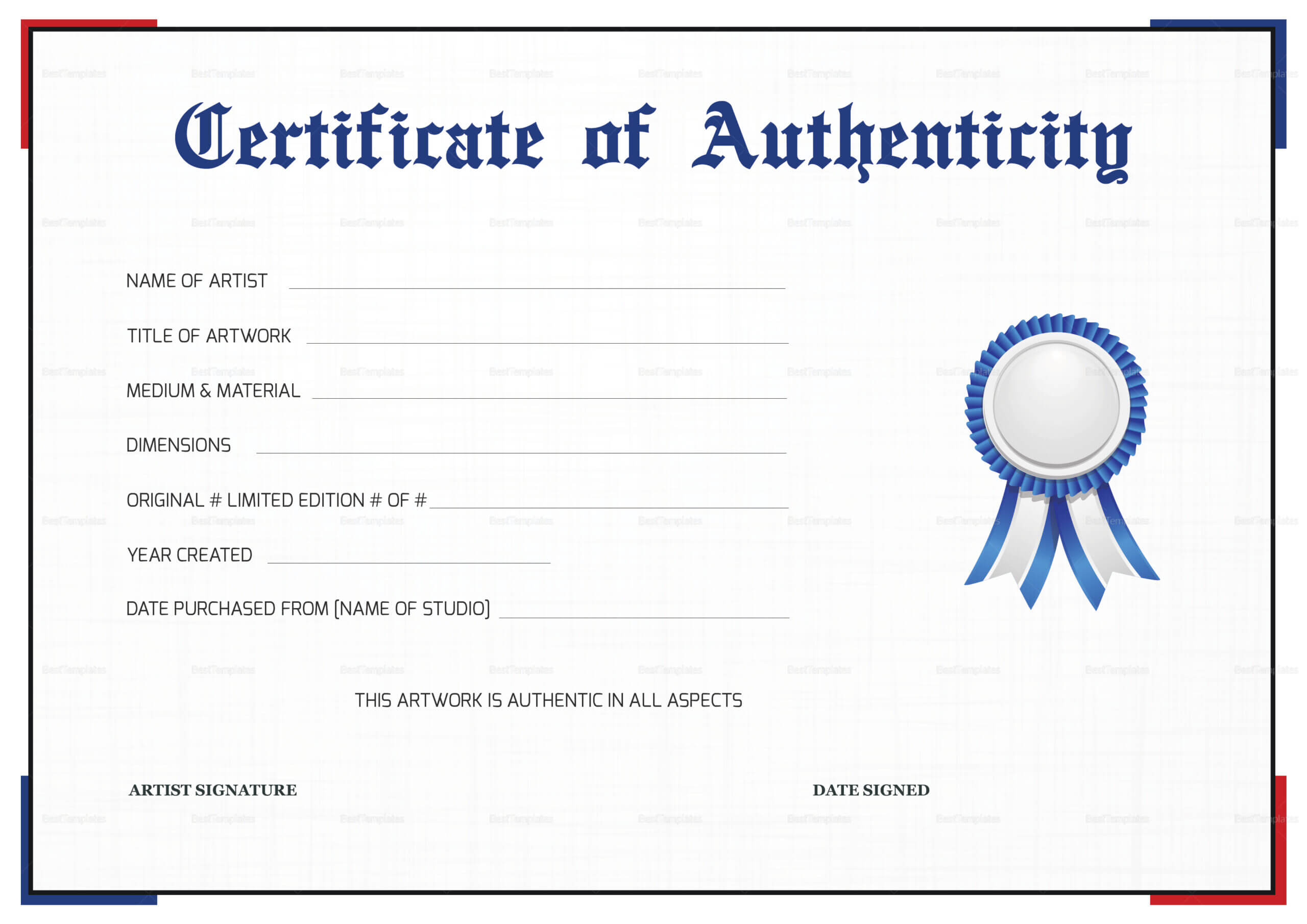 Printable Certificate Of Authenticity That Are Gorgeous For Certificate Of Authenticity Template