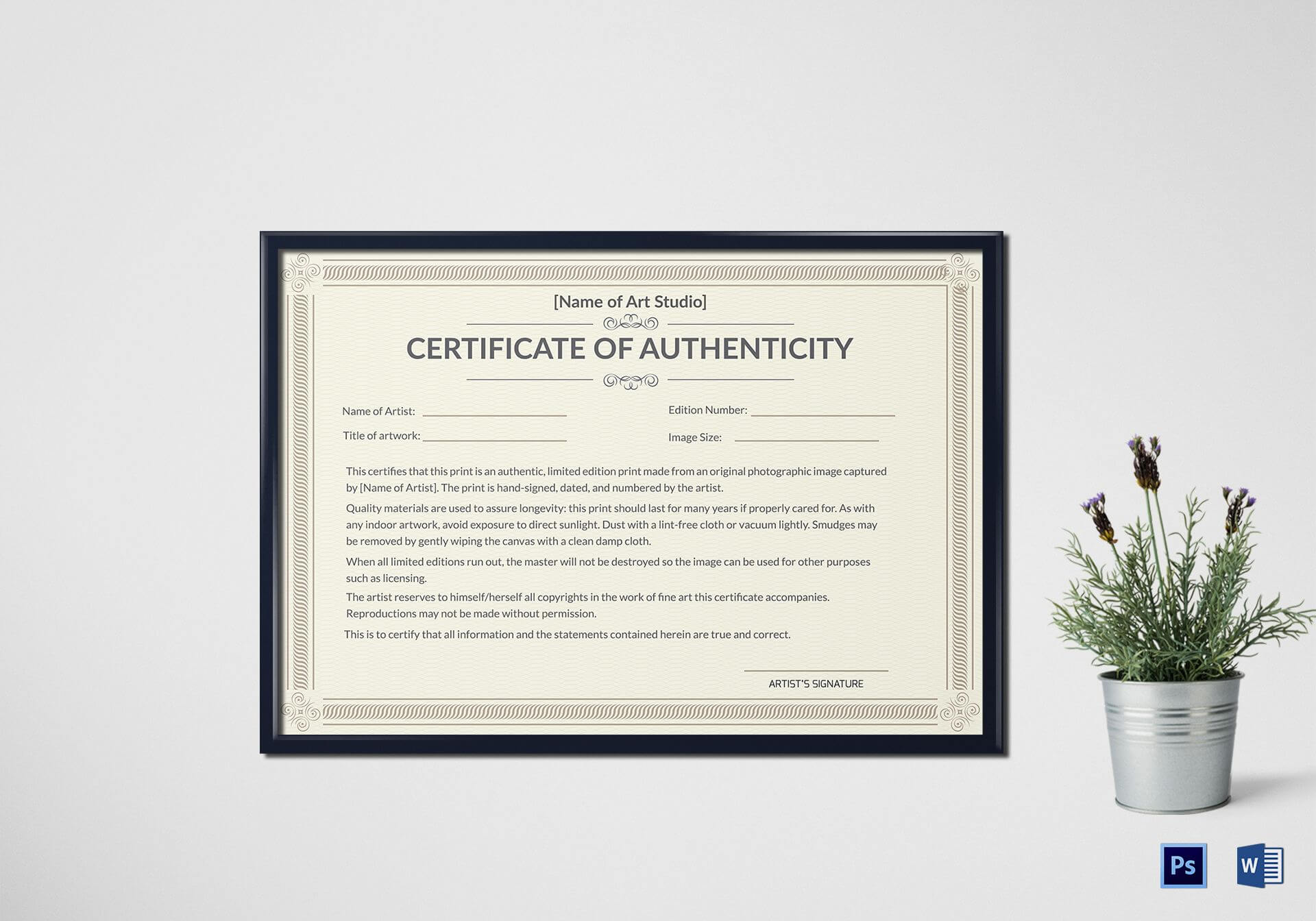 Printable Certificate Of Authenticity That Are Gorgeous Regarding Photography Certificate Of Authenticity Template