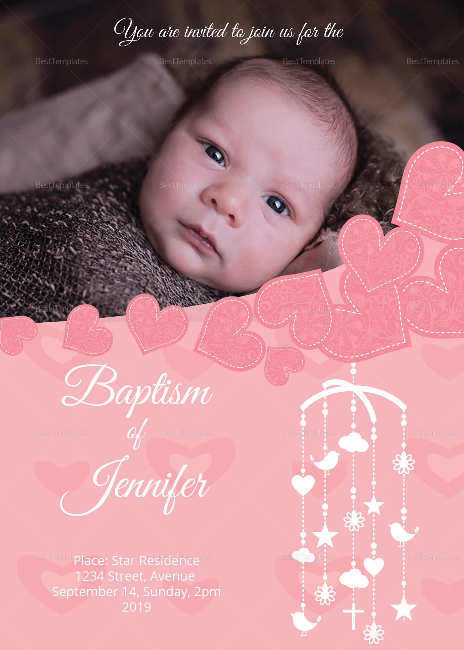 Printable Christening Baptism Invitation Card Template Intended For Baptism Invitation Card Template