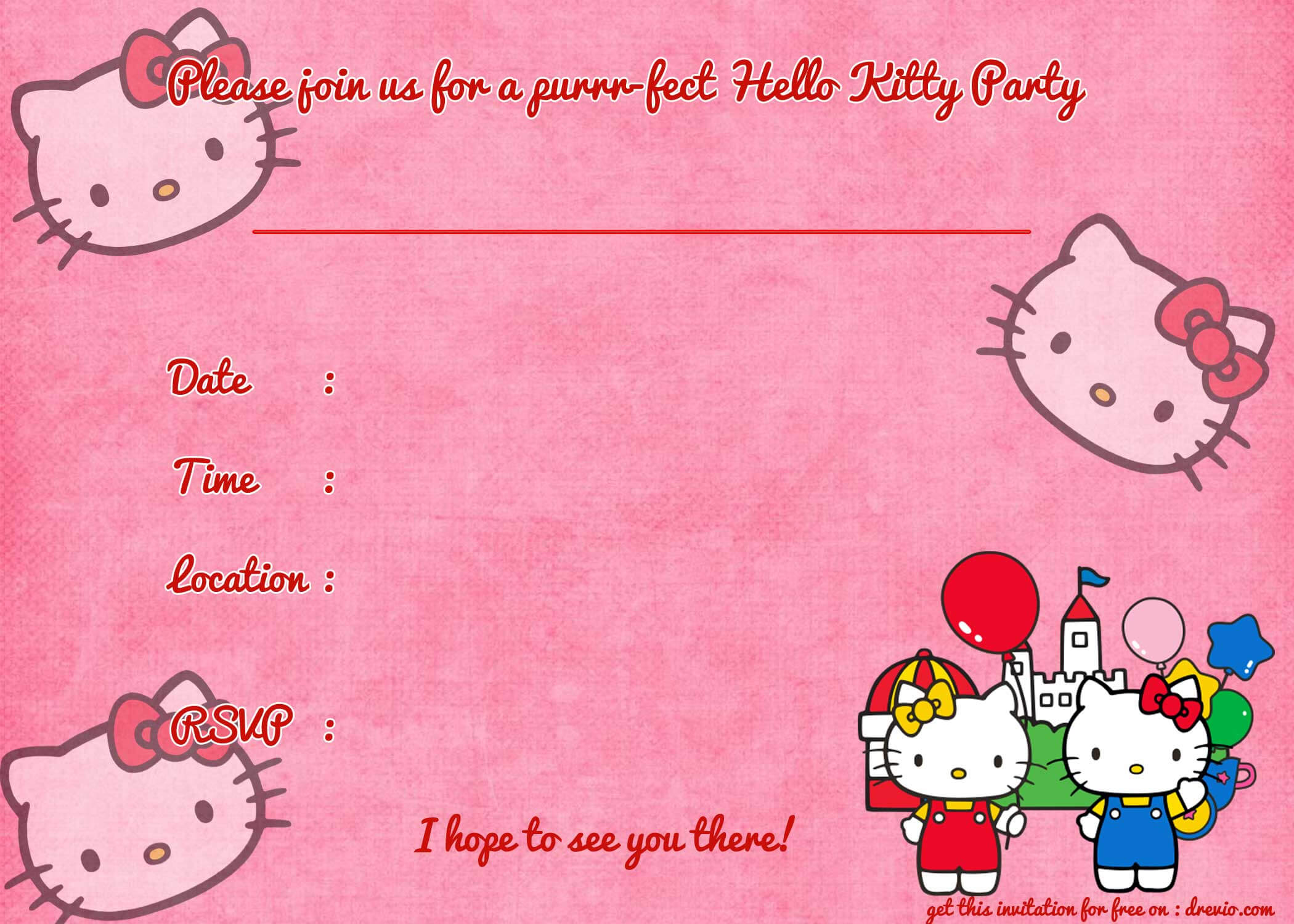 Printable Hello Kitty Birthday Invitation Template | Drevio In Hello Kitty Birthday Card Template Free