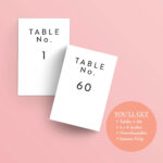 Printable Table Numbers – Wedding Table Numbers – Downloadable – Numbers  Template – Numbers Cards – Table Cards – Table Signs – Assignment – For Table Number Cards Template