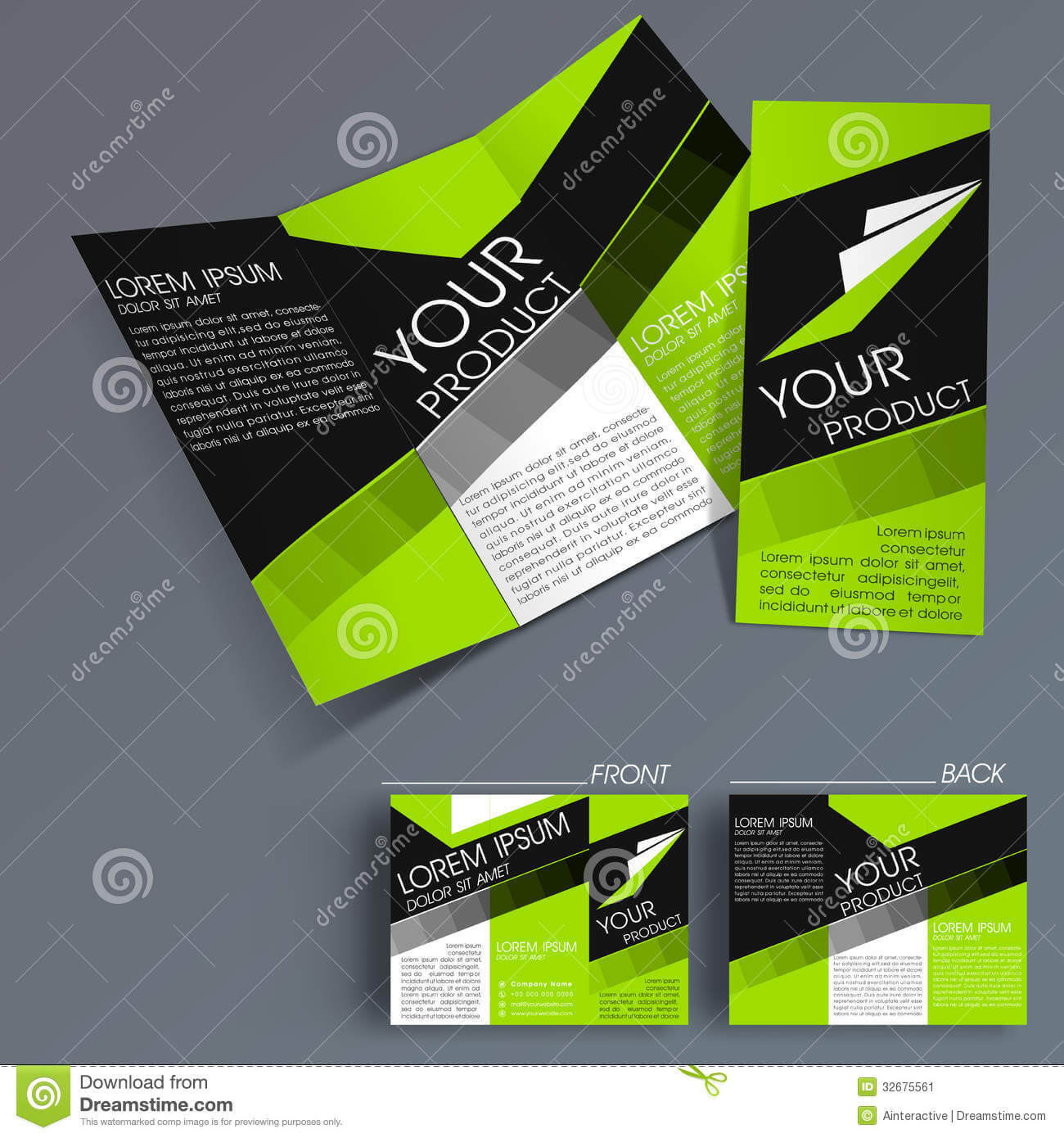 Professional Business Three Fold Flyer Template, Stock Inside Fold Over Business Card Template
