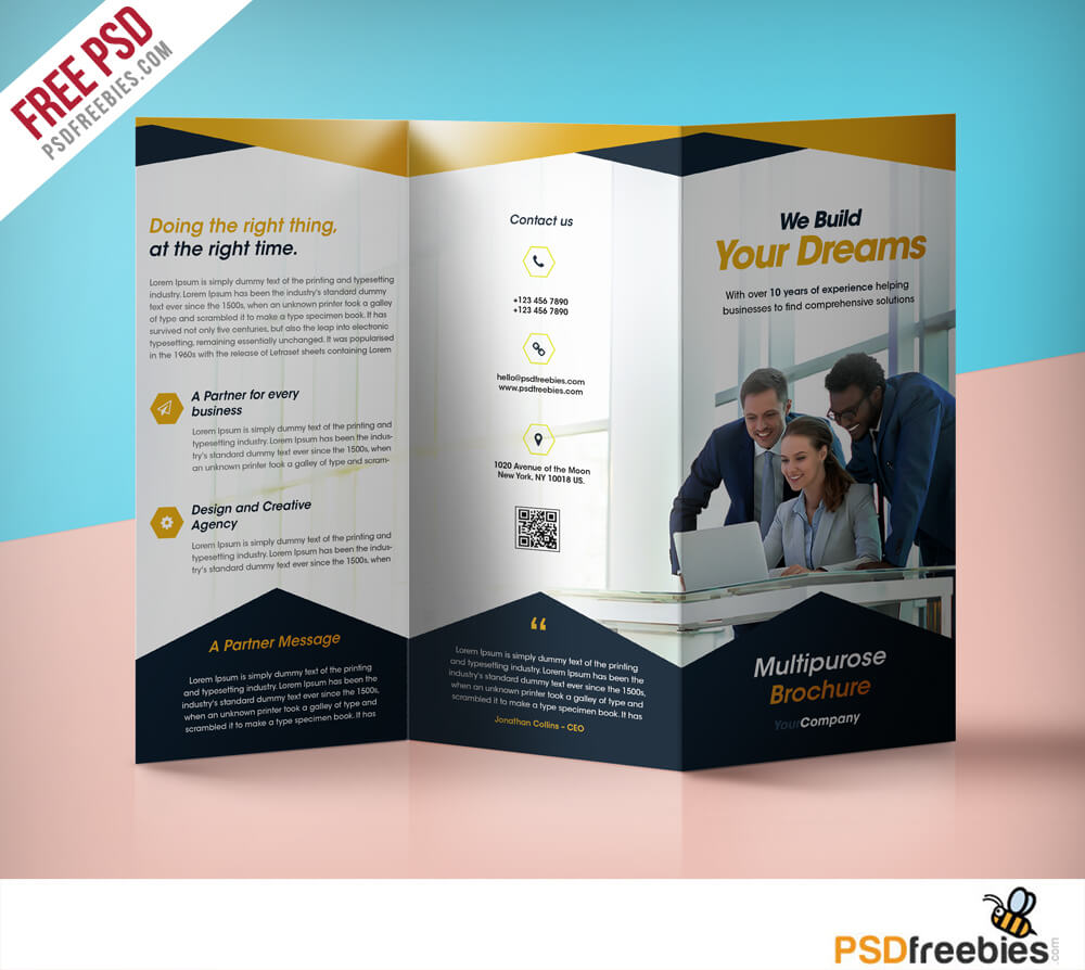 Professional Corporate Tri Fold Brochure Free Psd Template Pertaining To Creative Brochure Templates Free Download