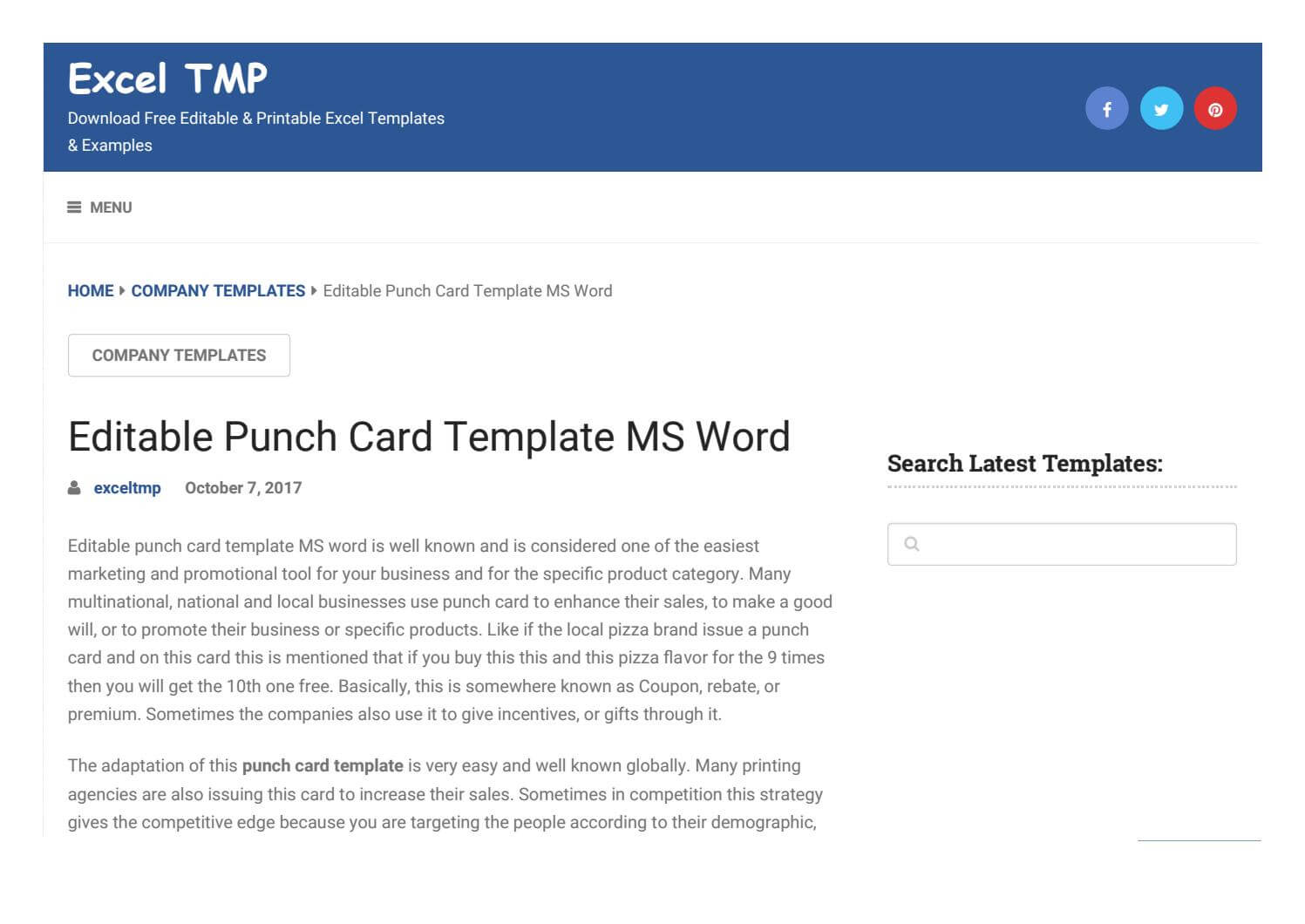 Punch Card Templateexcel Tmp – Issuu Inside Reward Punch Card Template
