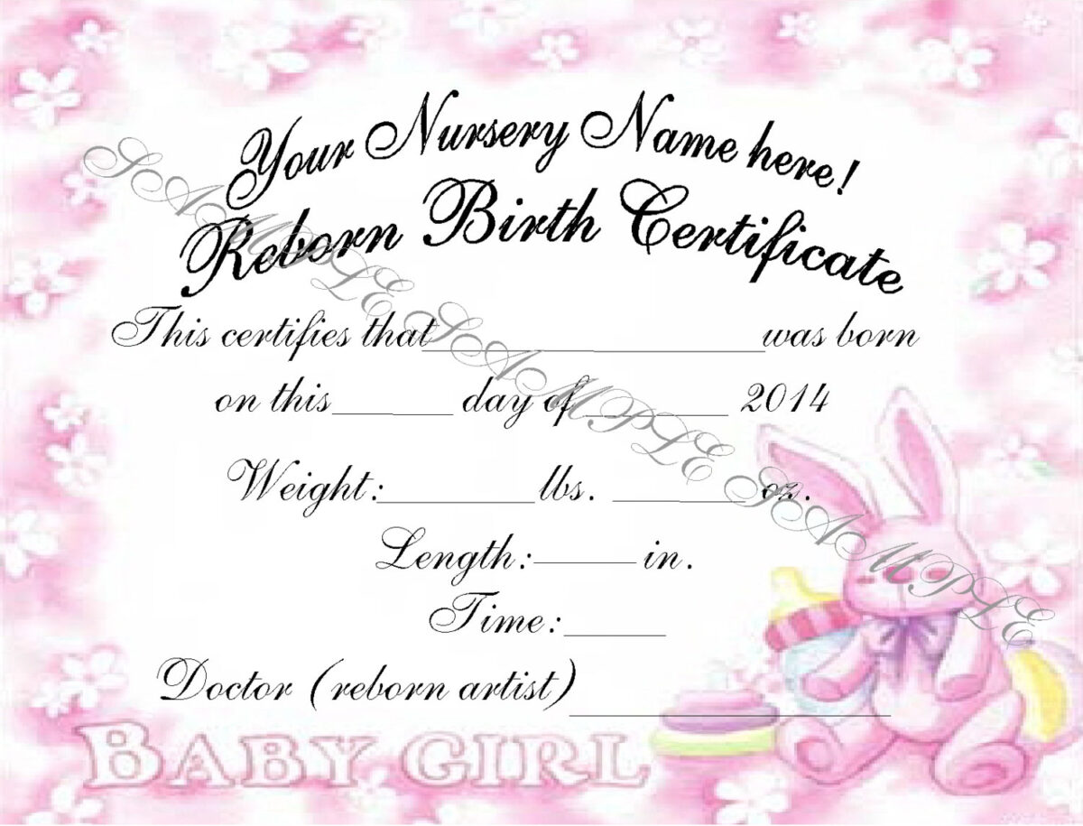 Reborn Birth Certificates (your Custom Nursery Name) 5 Certificates For 