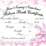 Reborn Birth Certificates (Your Custom Nursery Name) 5 Certificates For Baby Doll Birth Certificate Template
