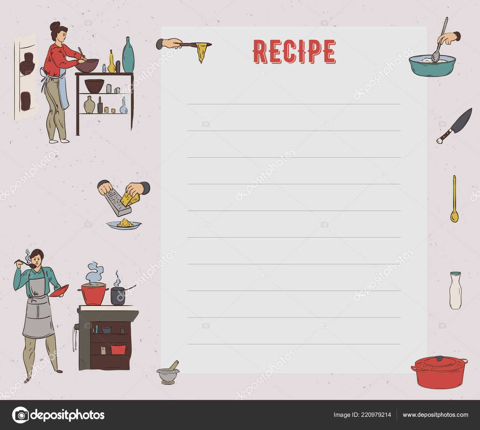 Recipe Card Cookbook Page Design Template People Preparing Within Restaurant Recipe Card Template