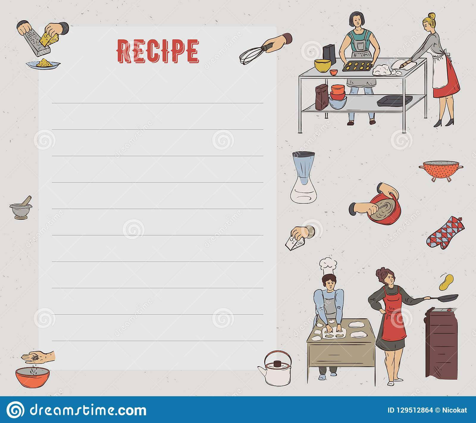 Recipe Card. Cookbook Page. Design Template With People For Recipe Card Design Template