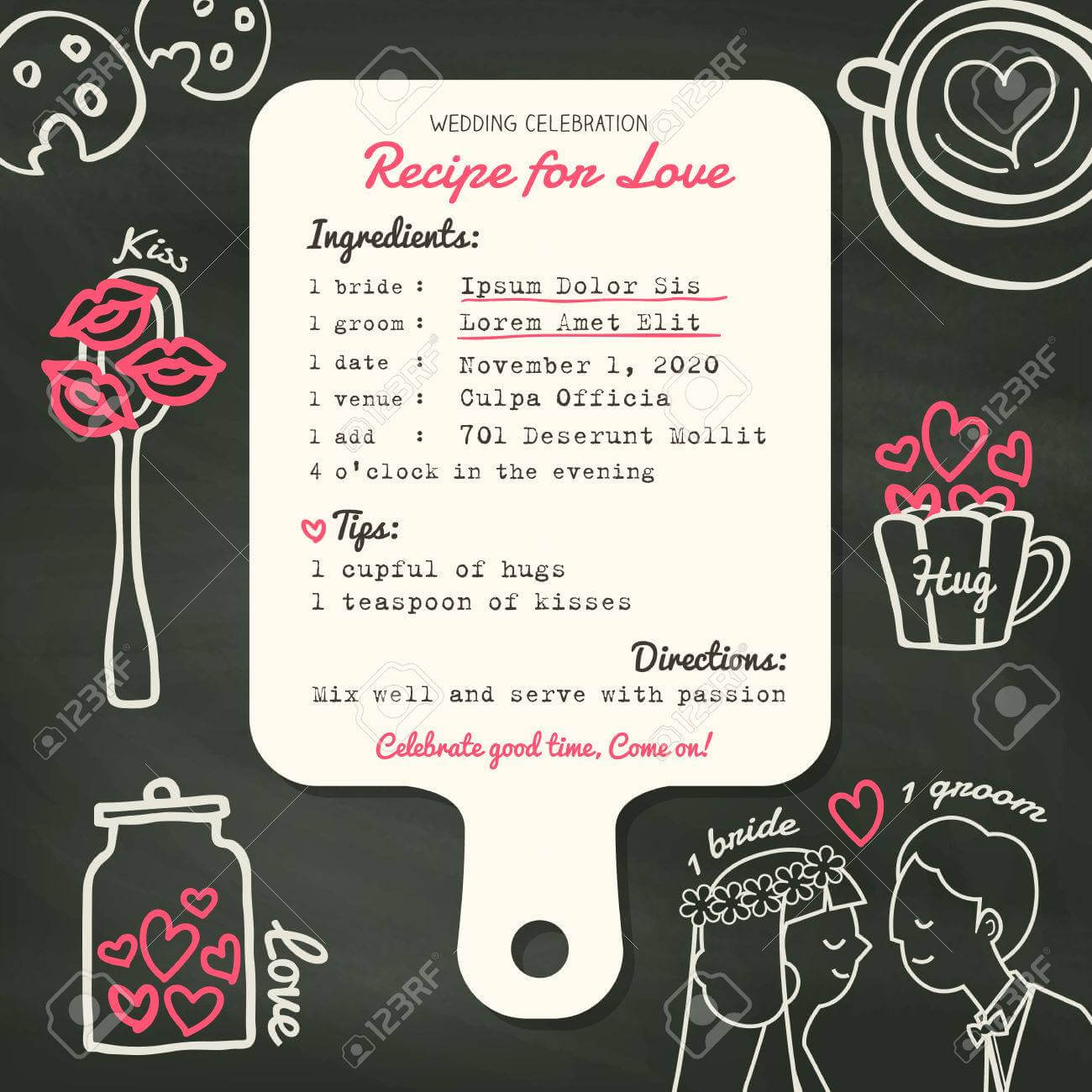 Recipe Card Creative Wedding Invitation Design Template With.. In Recipe Card Design Template