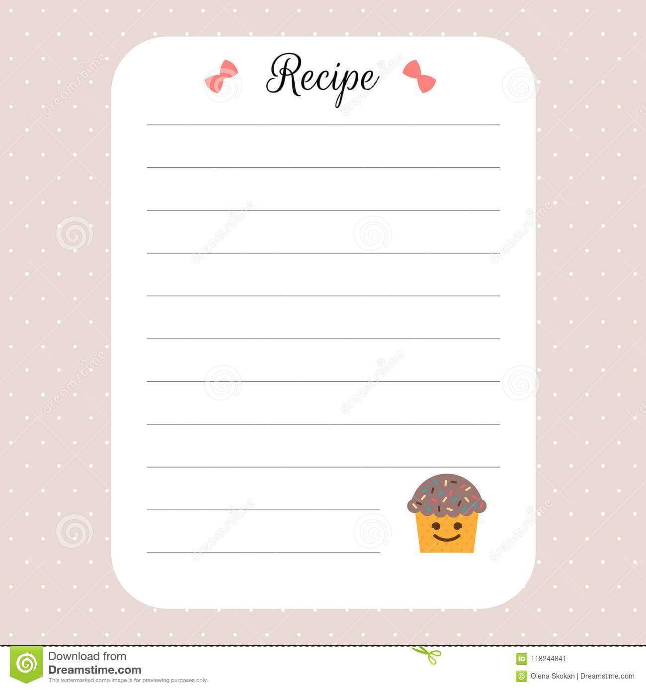 Recipe Card Template. Cookbook Template Page. For Restaurant Regarding Restaurant Recipe Card Template