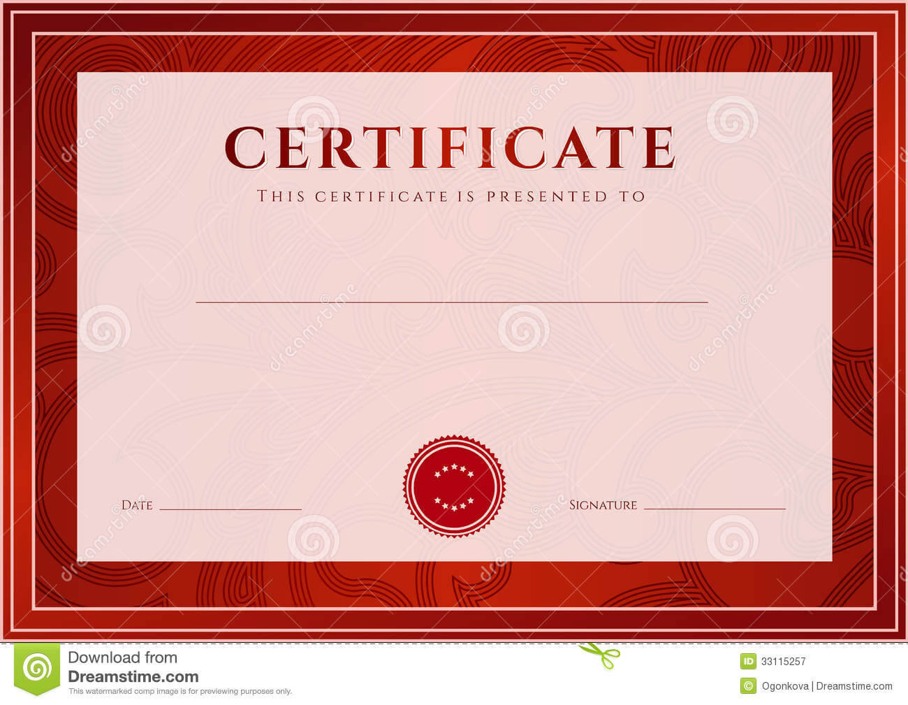 Red Certificate, Diploma Template. Award Pattern Stock In Scroll Certificate Templates