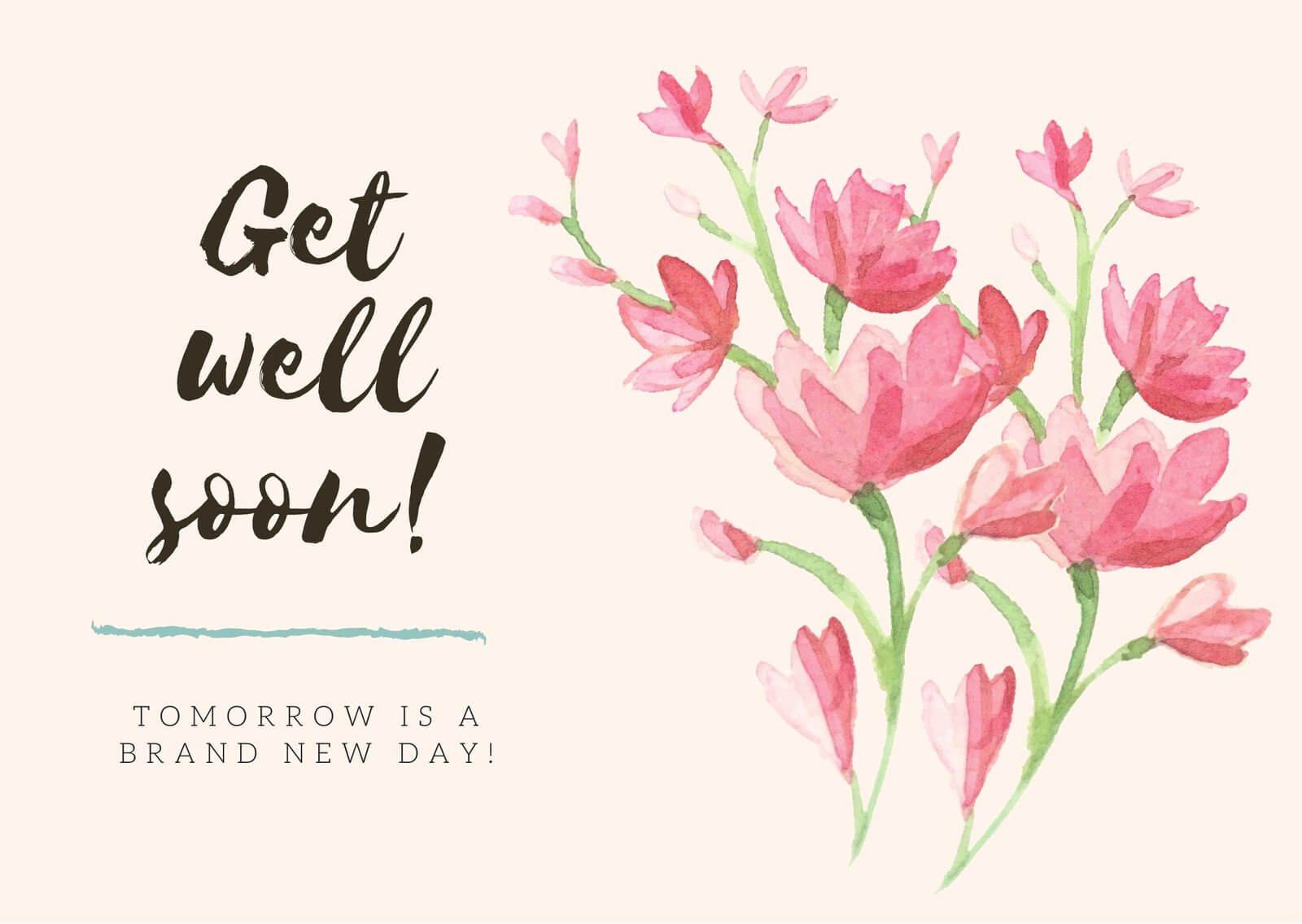 Red Flowers Get Well Soon Card – Templatescanva With Get Well Card Template