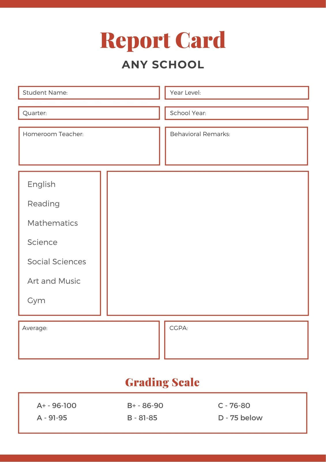 Red Middle School Report Card – Templatescanva With Regard To Report Card Template Middle School