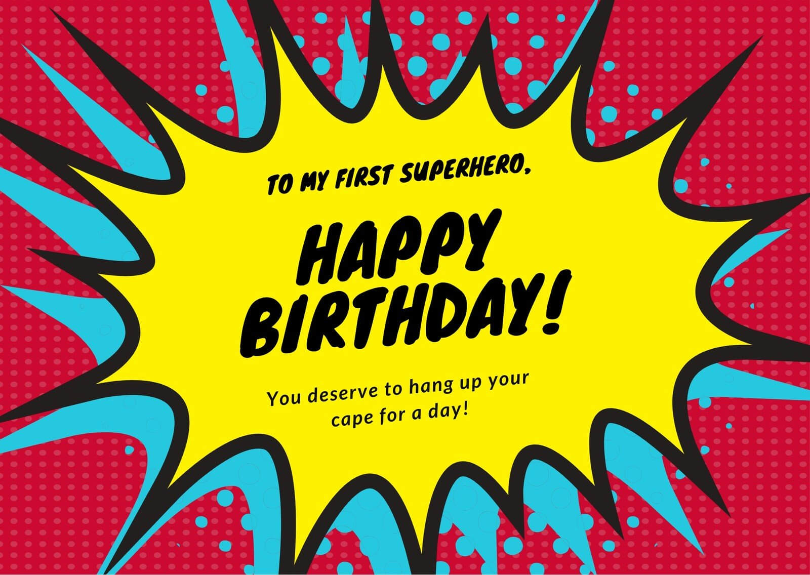 Red, Yellow And Blue Superhero Comics Dad Birthday Card Intended For Superhero Birthday Card Template