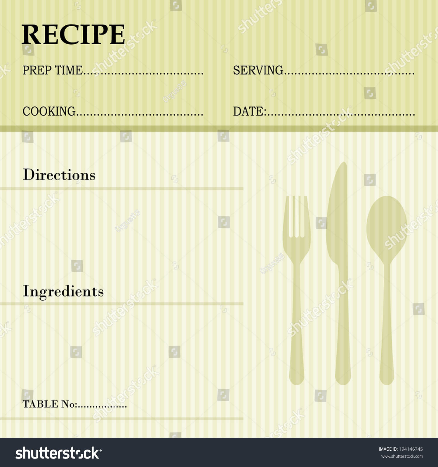 Restaurant Recipe Kitchen Note Template Menu Stock Vector Intended For Restaurant Recipe Card Template