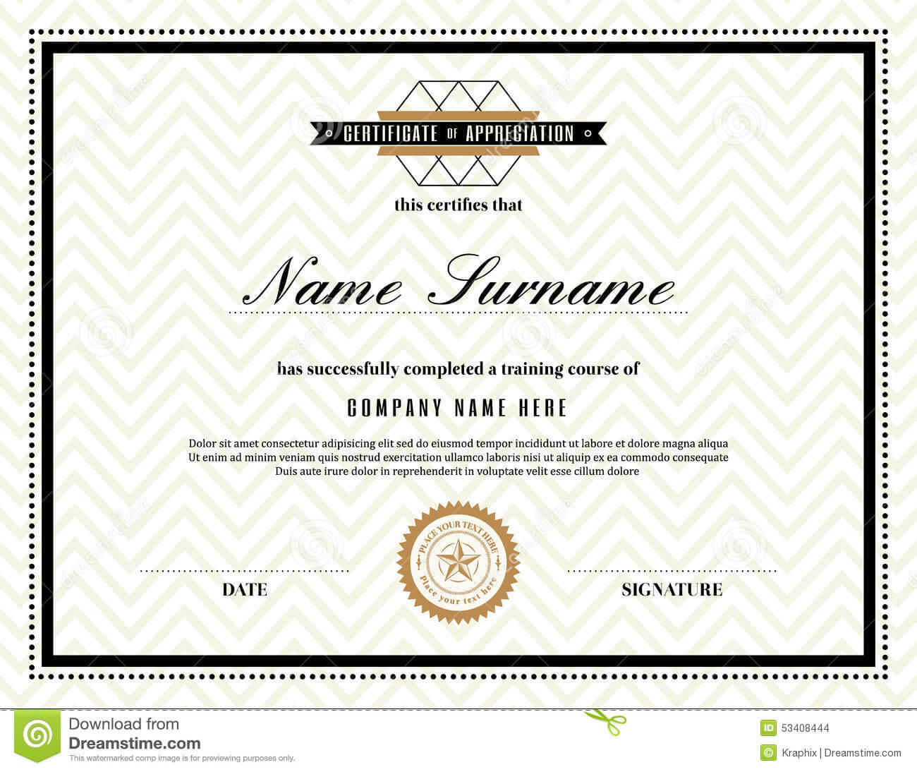 Retro Frame Certificate Of Appreciation Template Stock With Regard To Stock Certificate Template Word