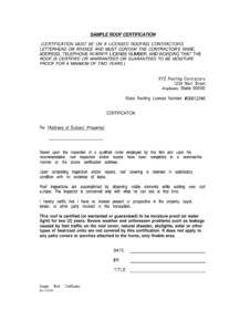 Roof Certification Form - Fill Online, Printable, Fillable in Roof Certification Template