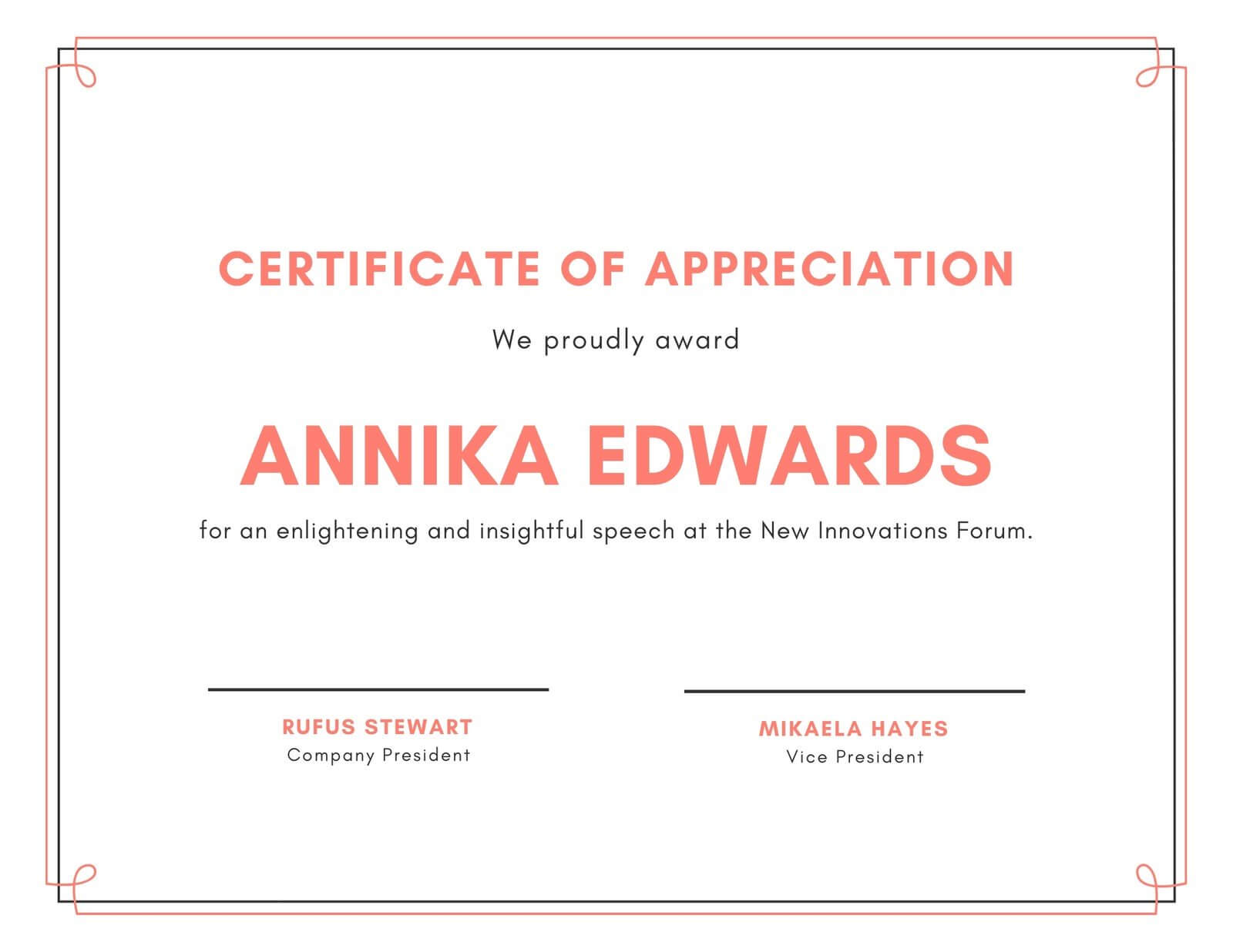 Salmon Pink Appreciation Certificate – Templatescanva Intended For Hayes Certificate Templates