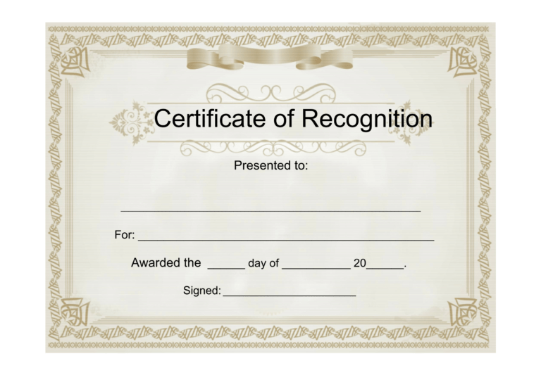 Sample Certificate Of Recognition – Free Download Template With Regard 