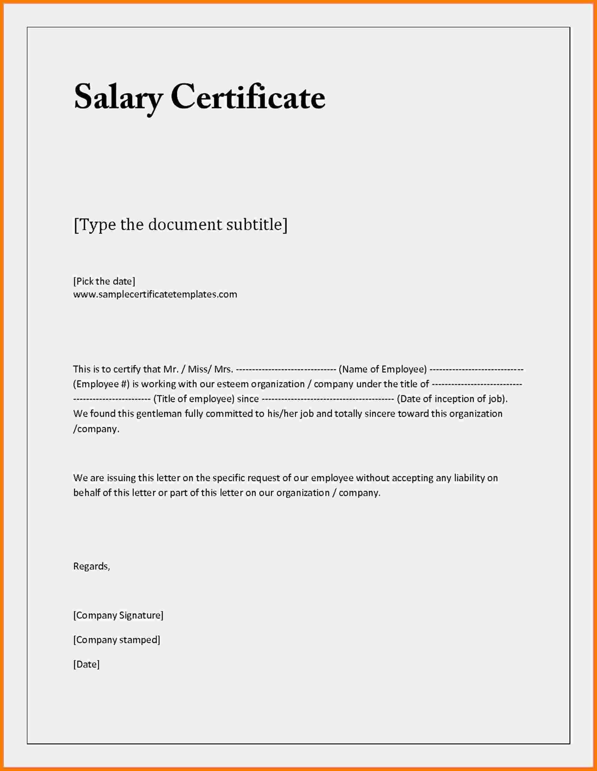 Sample Salary Letter – Papele.alimentacionsegura Within Sample Certificate Employment Template