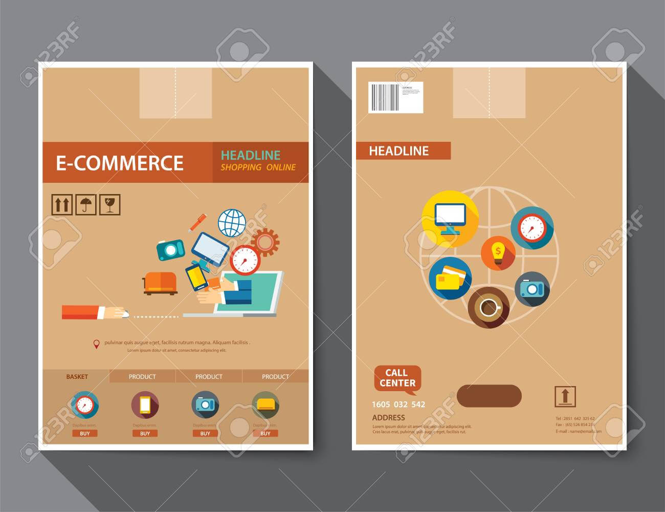 Set Of E Commerce Magazine Cover , Flyer, Brochure Flat Design.. Throughout E Brochure Design Templates