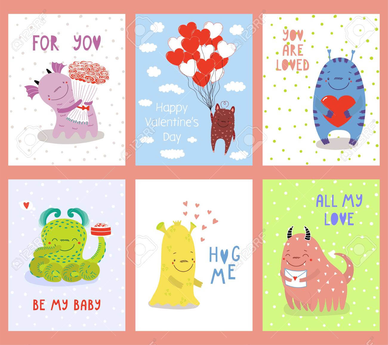 Set Of Hand Drawn Valentines Day Greeting Cards Templates With.. Inside Valentine Card Template For Kids