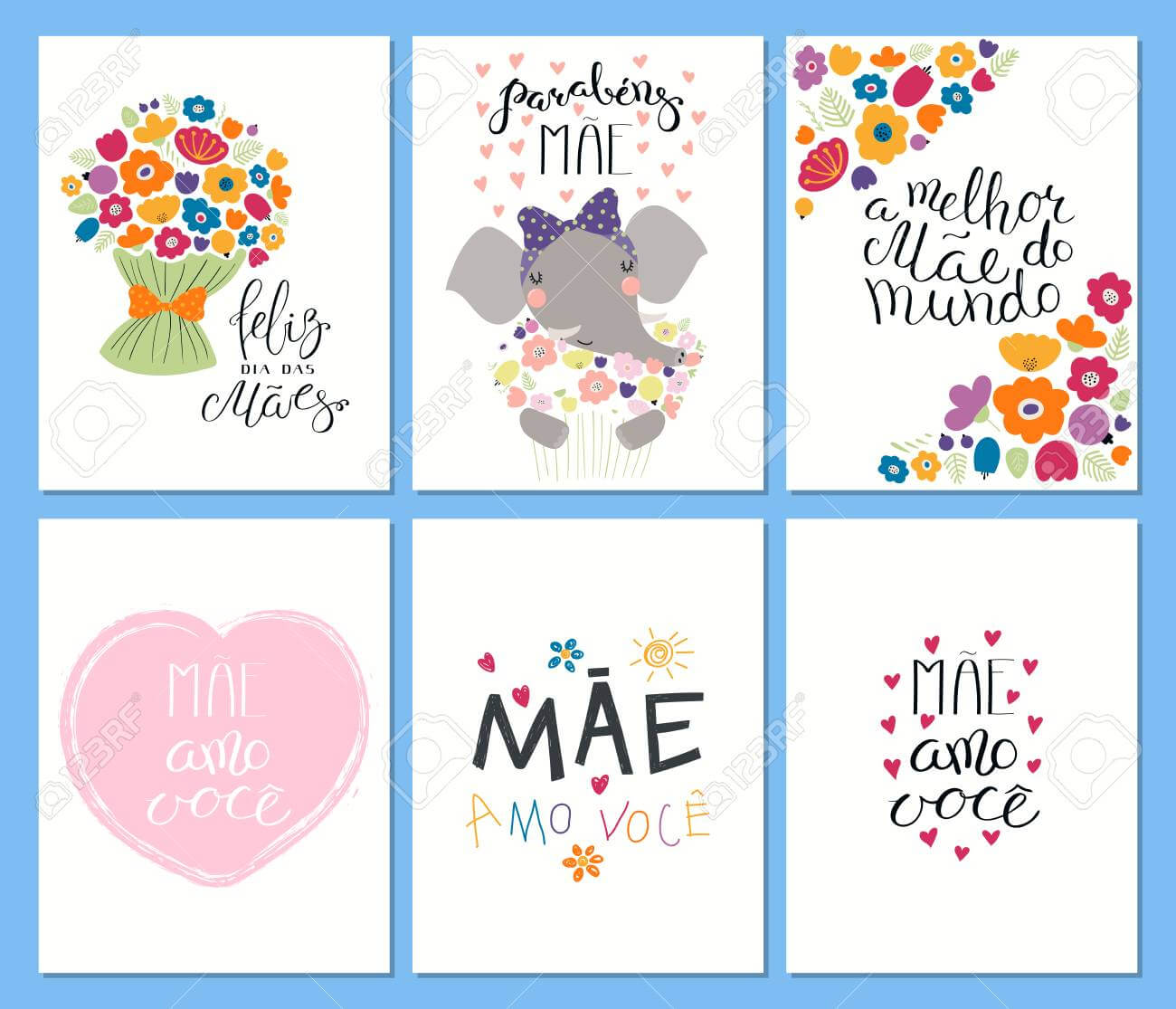 Set Of Mother's Day Cards Templates With Quotes In Portuguese In Mothers Day Card Templates