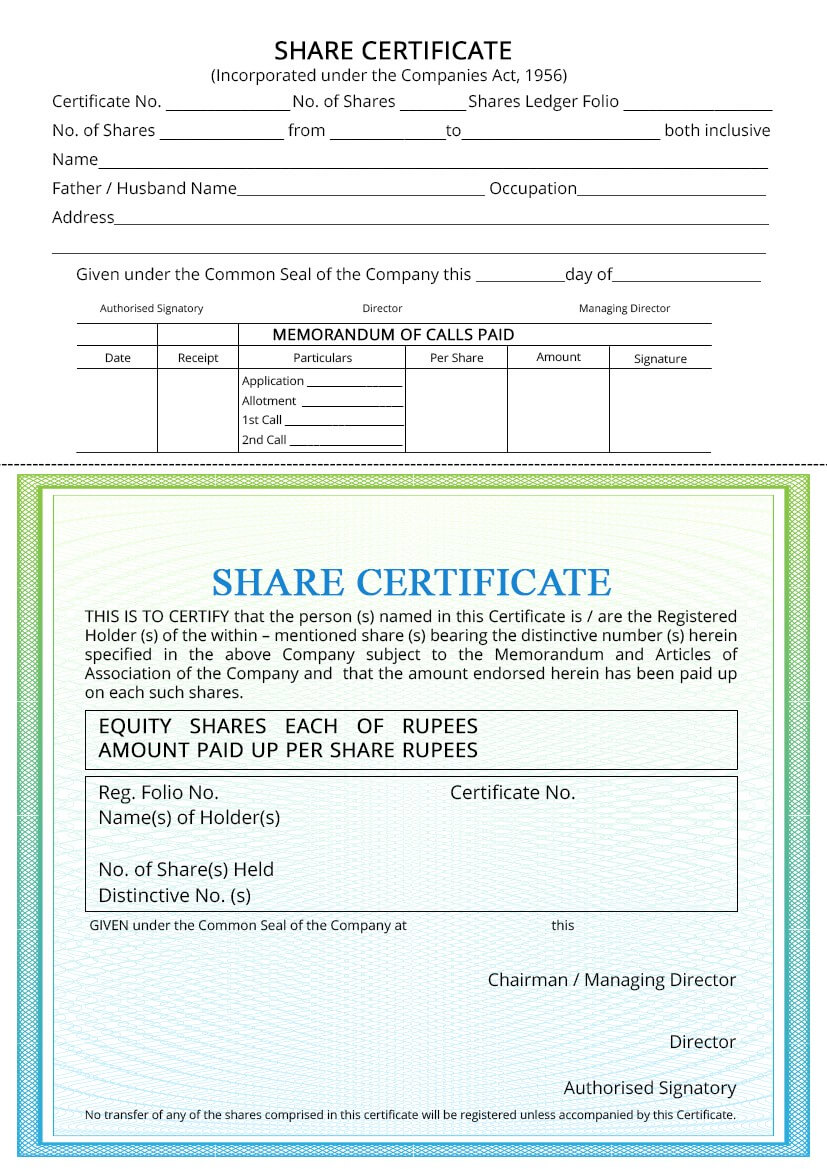 Share Certificate - Indiafilings Throughout Template Of Share Certificate