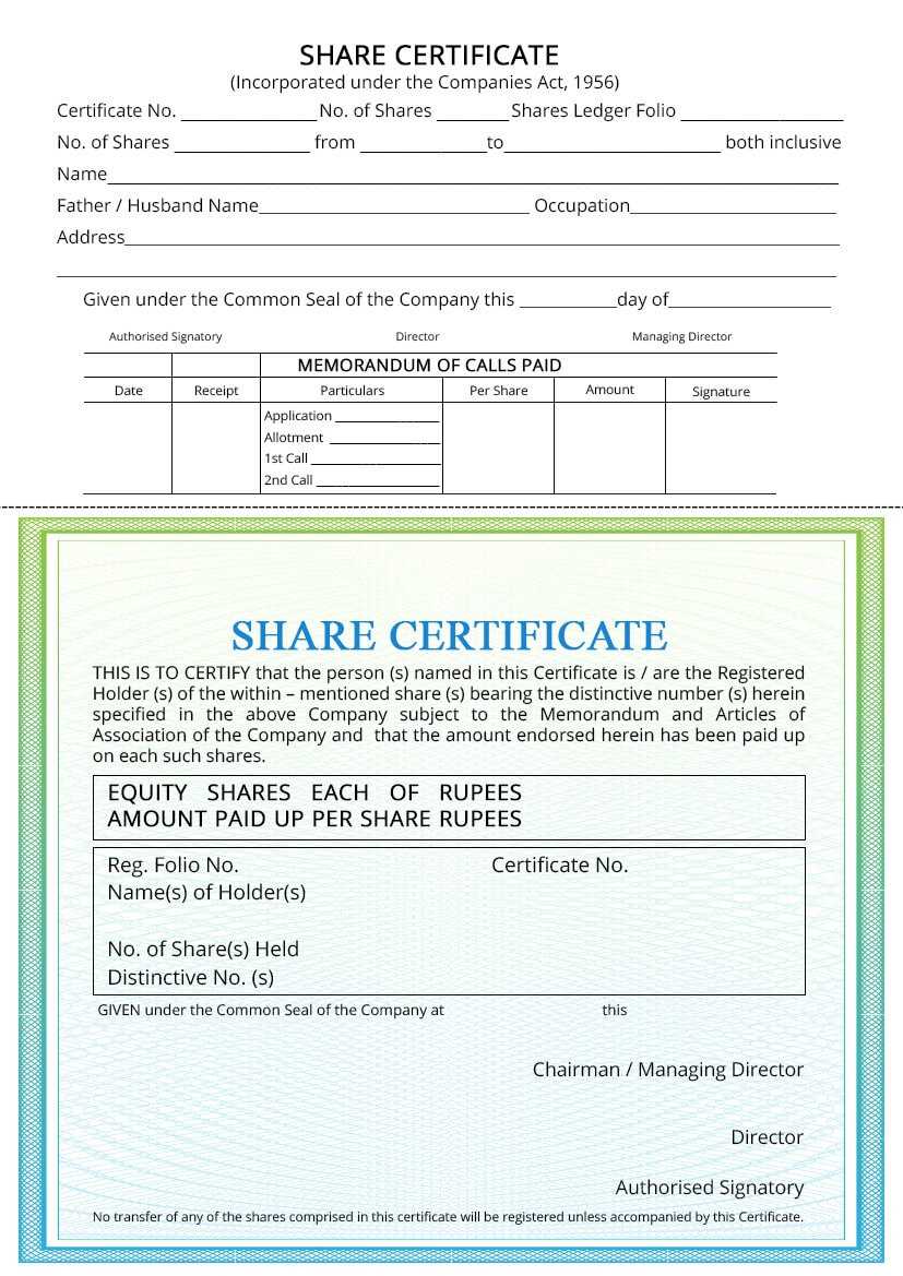 Share Certificate – Indiafilings Throughout Template Of Share Certificate