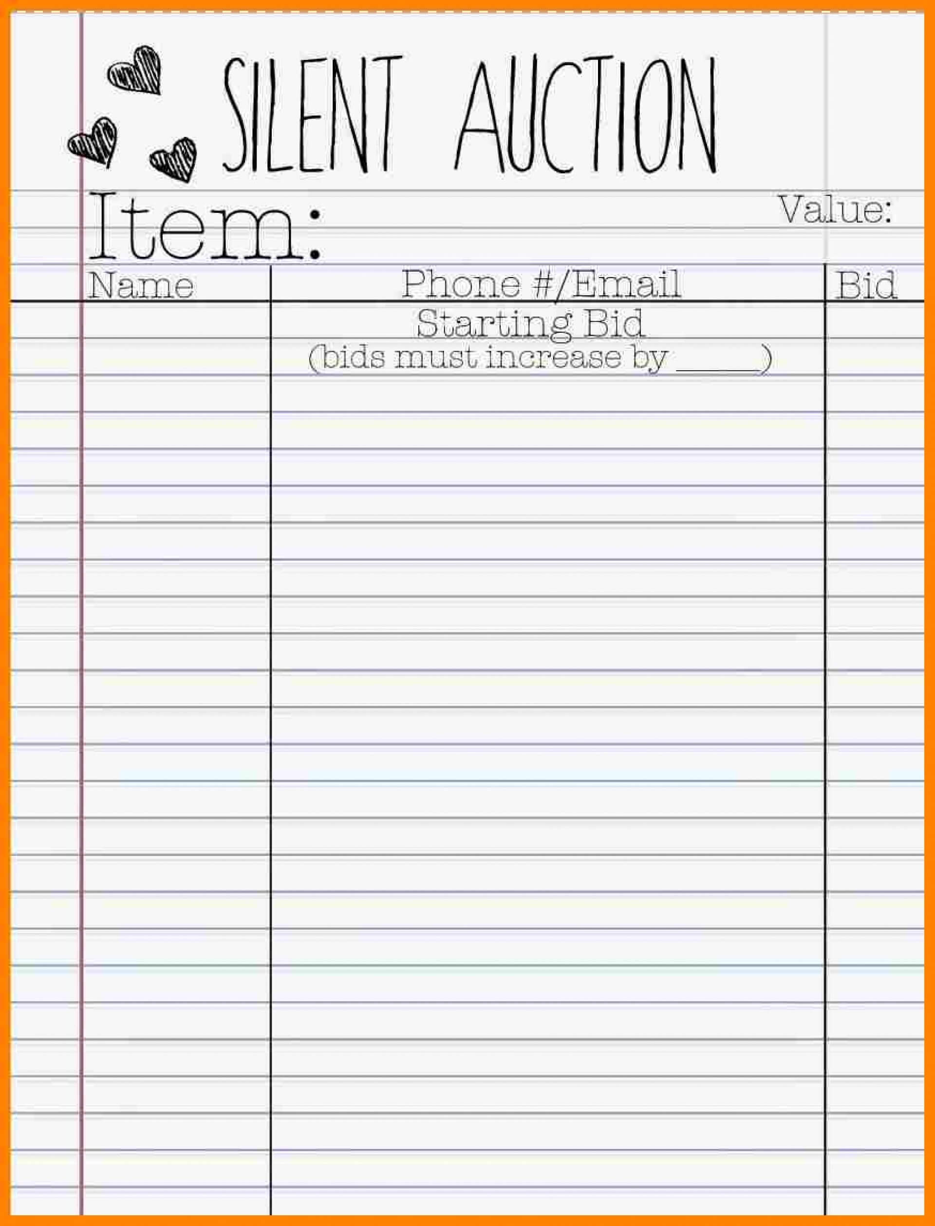 Silent Auction Template Google Docs (7) | Based Resume With Regard To Auction Bid Cards Template
