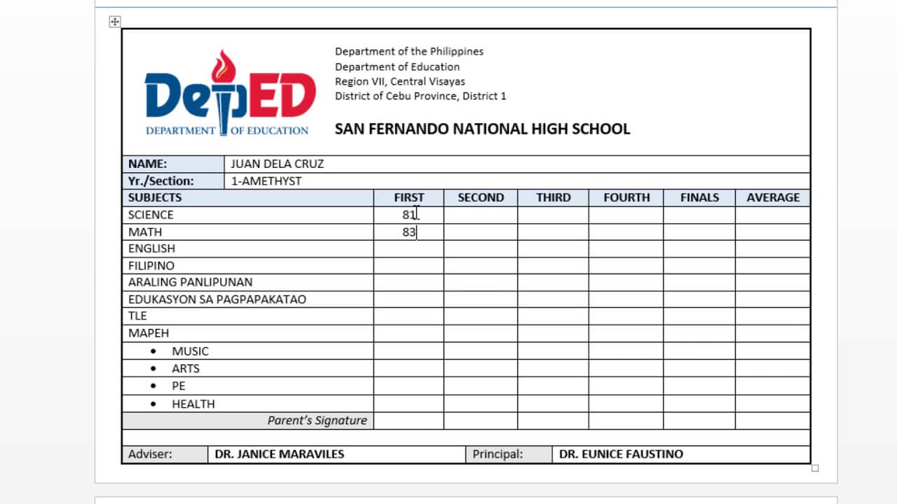 Simple And Editable Report Card For Deped (Free Template) Within Fake Report Card Template