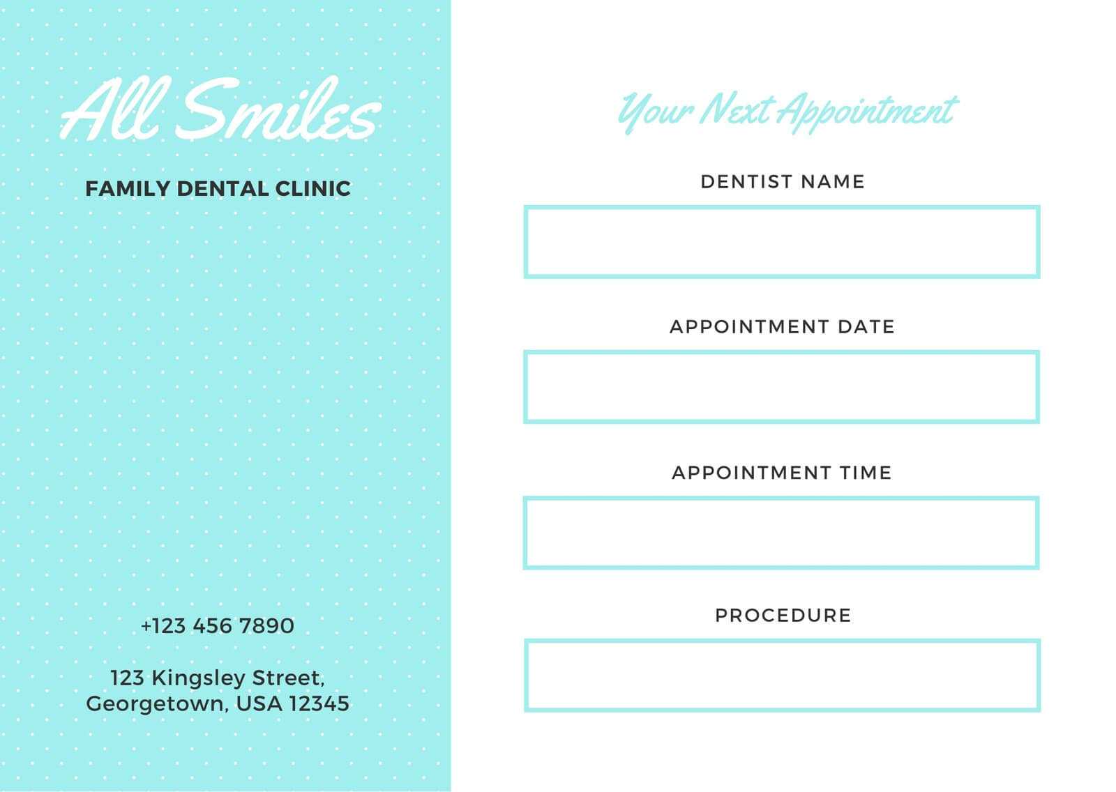 Simple Aqua And White Dentist Appointment Card – Templates With Dentist Appointment Card Template