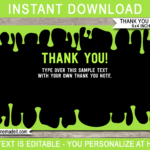 Slime Party Thank You Note Cards – Green Regarding Thank You Note Cards Template