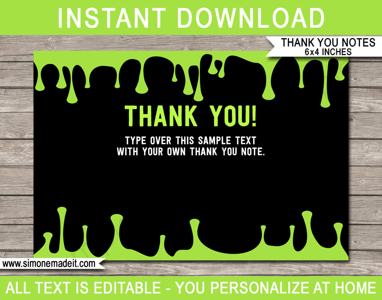 Slime Party Thank You Note Cards – Green Regarding Thank You Note Cards Template