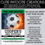 Soccer Ball Sports Ticket Bar Mitzvah Invitations Throughout Soccer Thank You Card Template