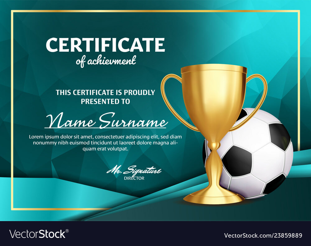 Soccer Certificate Diploma With Golden Cup For Soccer Certificate Templates For Word