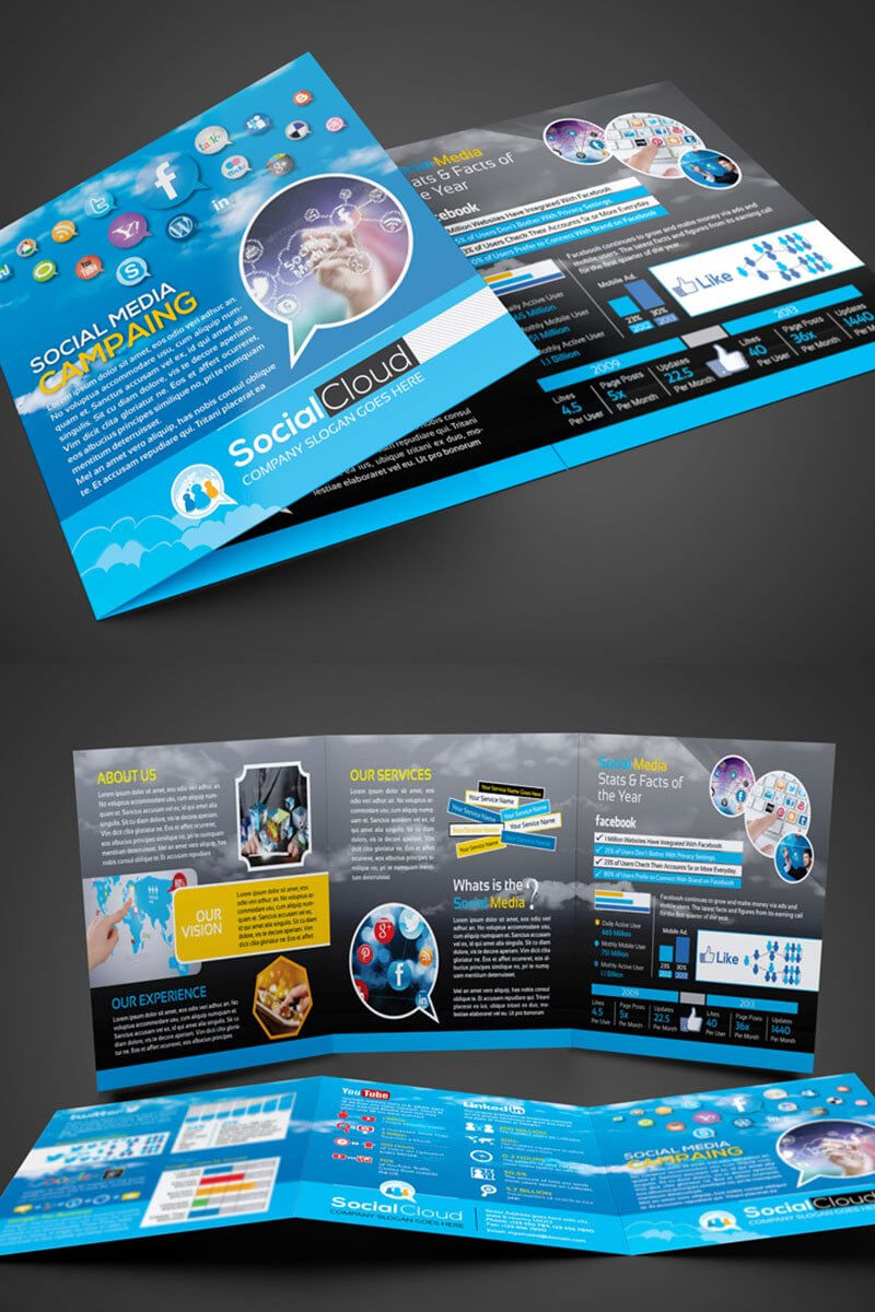 Social Media Tri Fold Brochure Corporate Identity Template For Social Media Brochure Template