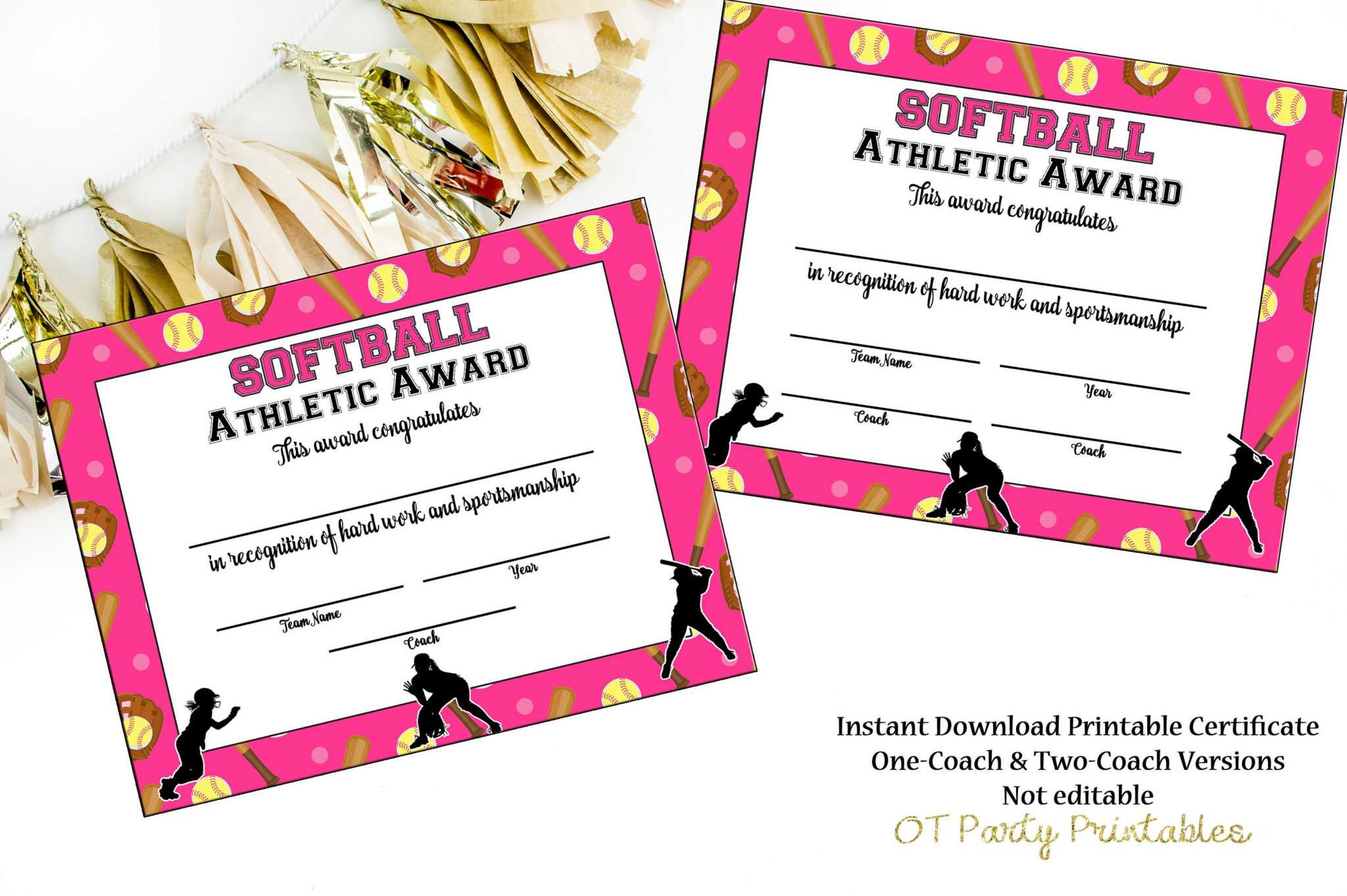 Softball Certificate Of Achievement – Softball Award – Print At Home ...