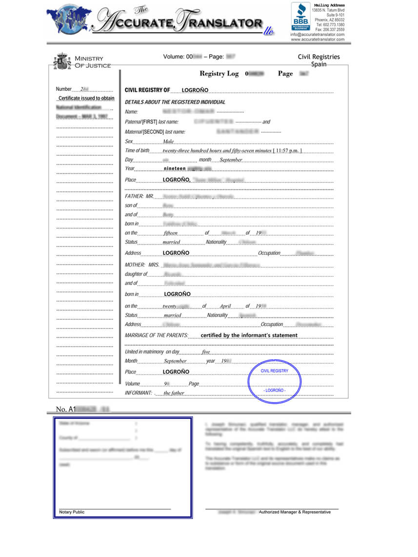 Spanish Birth Certificate Translation Pertaining To Spanish To English Birth Certificate Translation Template