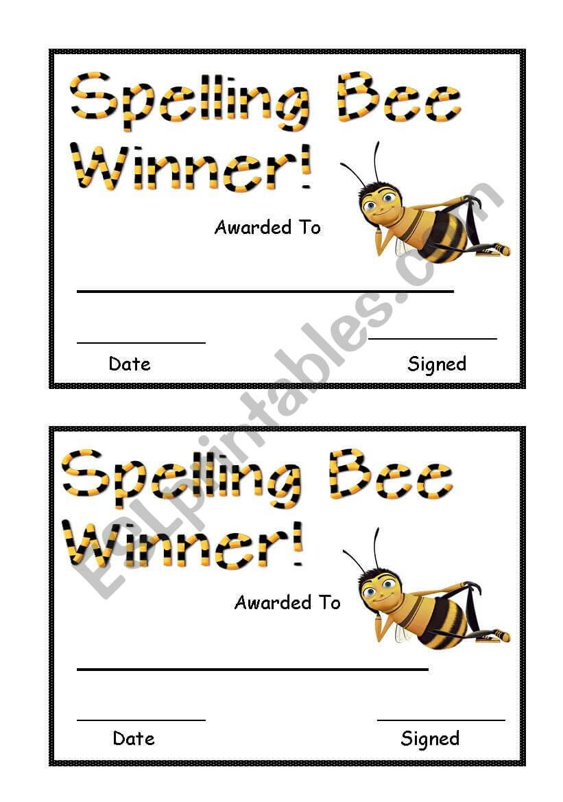 Spelling Bee Award - Esl Worksheetsara5 With Regard To Spelling Bee Award Certificate Template